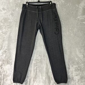 Calvin Klein Embroidered Logo Dark Grey Drawstring Jogger Pants Womens Size S